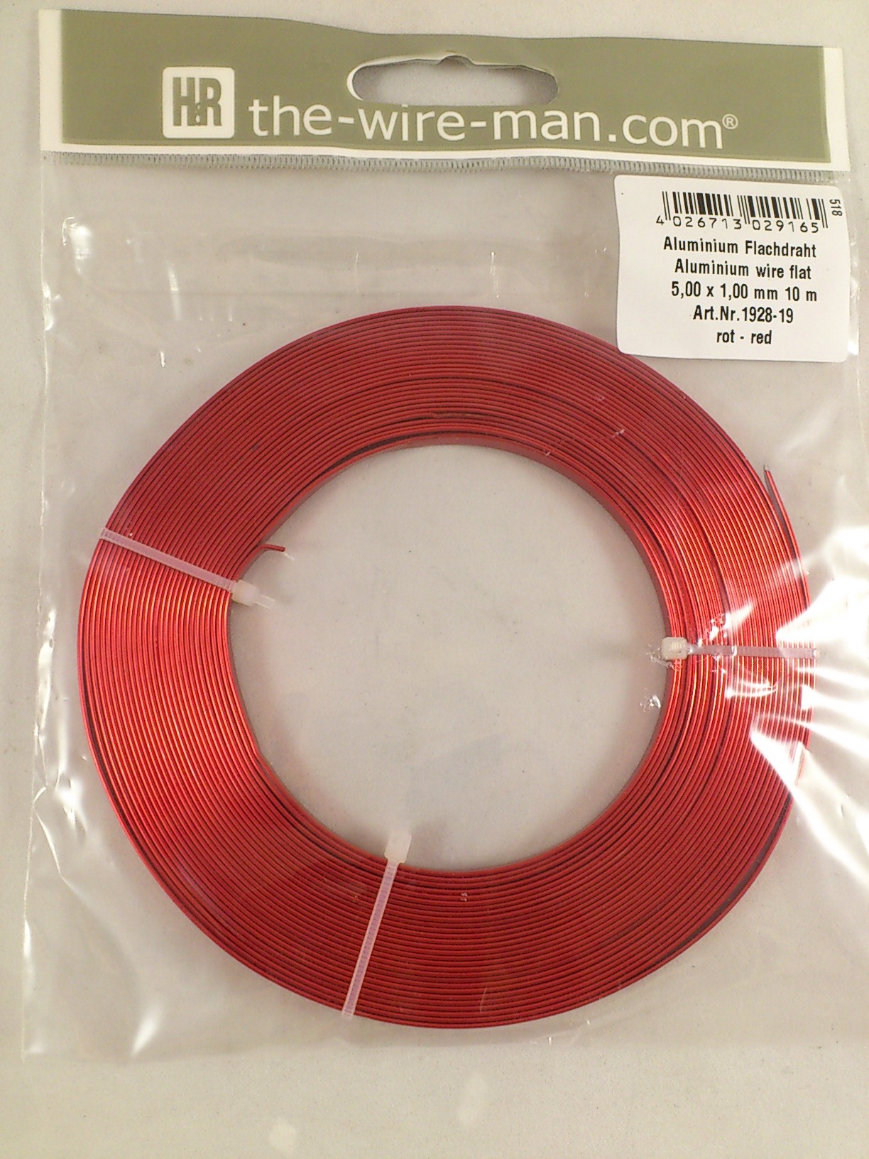 Aluminium wire flat 5mmx10m. red